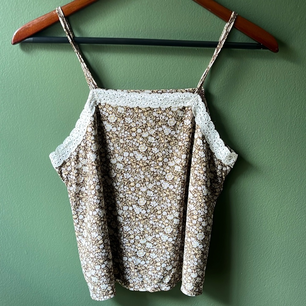 Self Esteem - L - Camisole Acorn Brown Paisley With Lace Edging